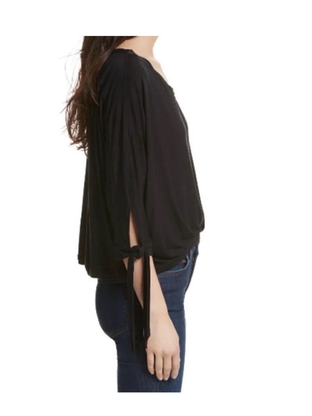 Free People Women’s Black Keyhole Tie-Sleeve Top - Picture 6 of 8